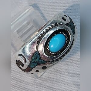Signed Sterling Silver & Turquoise W/ Inlay Coral & Turquoise
